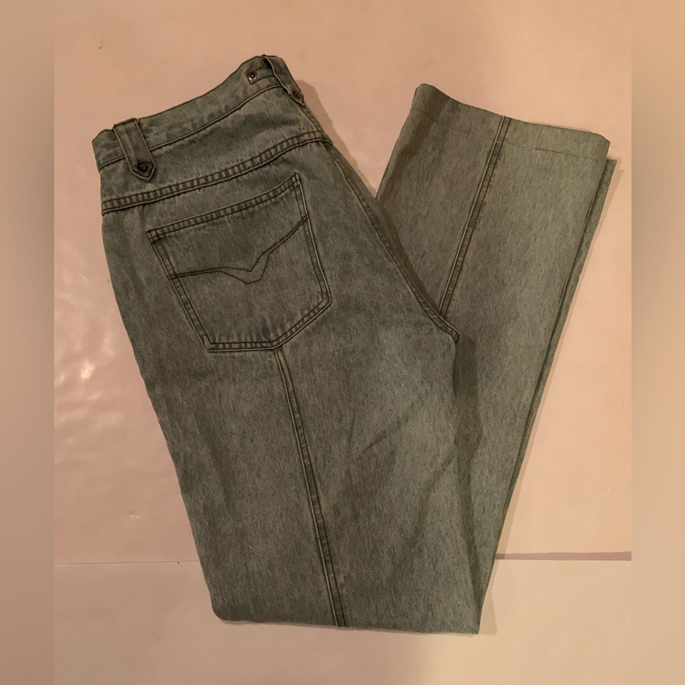 Vintage Harley Davidson 90’s #1 Patch Light Wash Blue Biker Y2K Jeans Size 14 - Picture 5 of 16